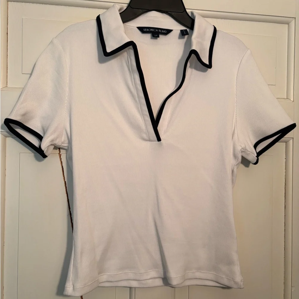 NWOT Veronica Beard Kearney Open Collar Polo Shirt - Picture 7 of 13
